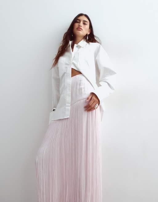 ARRANGE Midirock mit tiefer Taille, Drapierung und Fransen in Hellrosa, 4 von 5