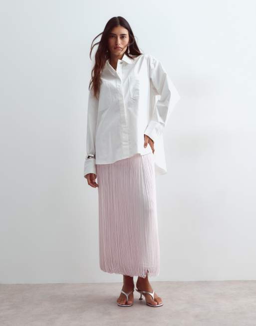 ARRANGE Midirock mit tiefer Taille, Drapierung und Fransen in Hellrosa, 5 von 5