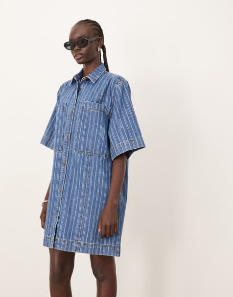 ARRANGE mini denim stripe shirt dress - view 1