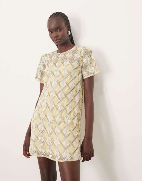 ARRANGE - Mini T-shirtjurk met versiering in lichtgeel - view 1
