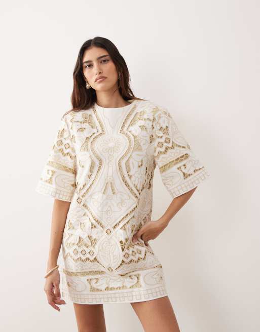 ARRANGE – Minikleid in Creme mit Cutwork-Stickerei, 2 von 4