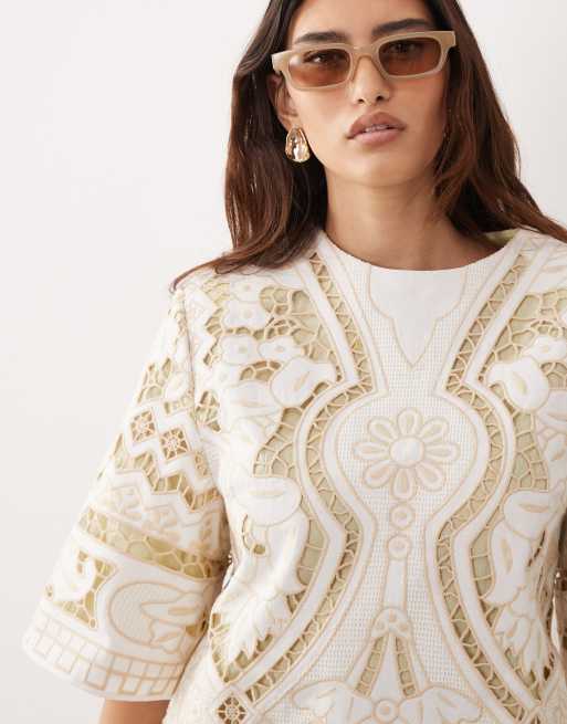ARRANGE – Minikleid in Creme mit Cutwork-Stickerei, 3 von 4