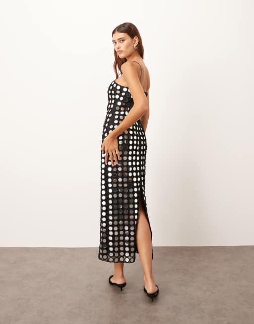 ARRANGE mirror embellished cami column midi dress in black