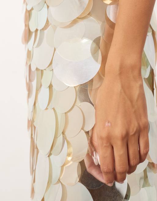 ARRANGE mirror paillette column maxi skirt in silver