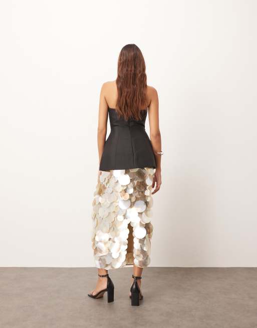 ARRANGE mirror paillette column maxi skirt in silver