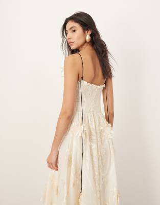 ARRANGE MIRRORED APPLIQUE FLORAL EMBROIDERED CAMI MAXI DRESS 