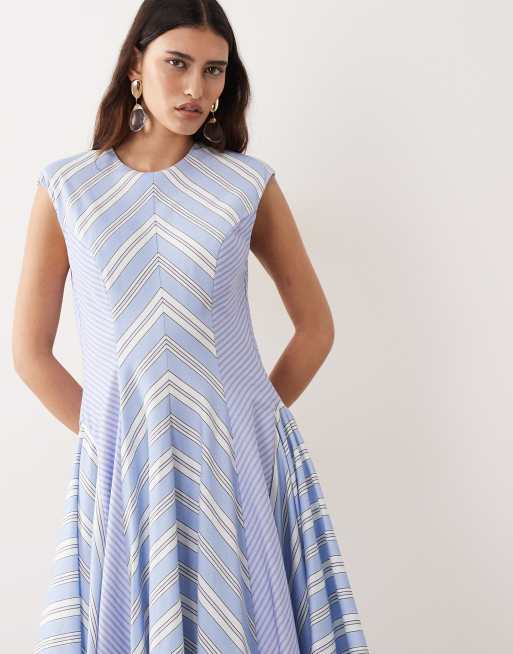 ARRANGE mixed stripe midi dress in blue, 3 of 4