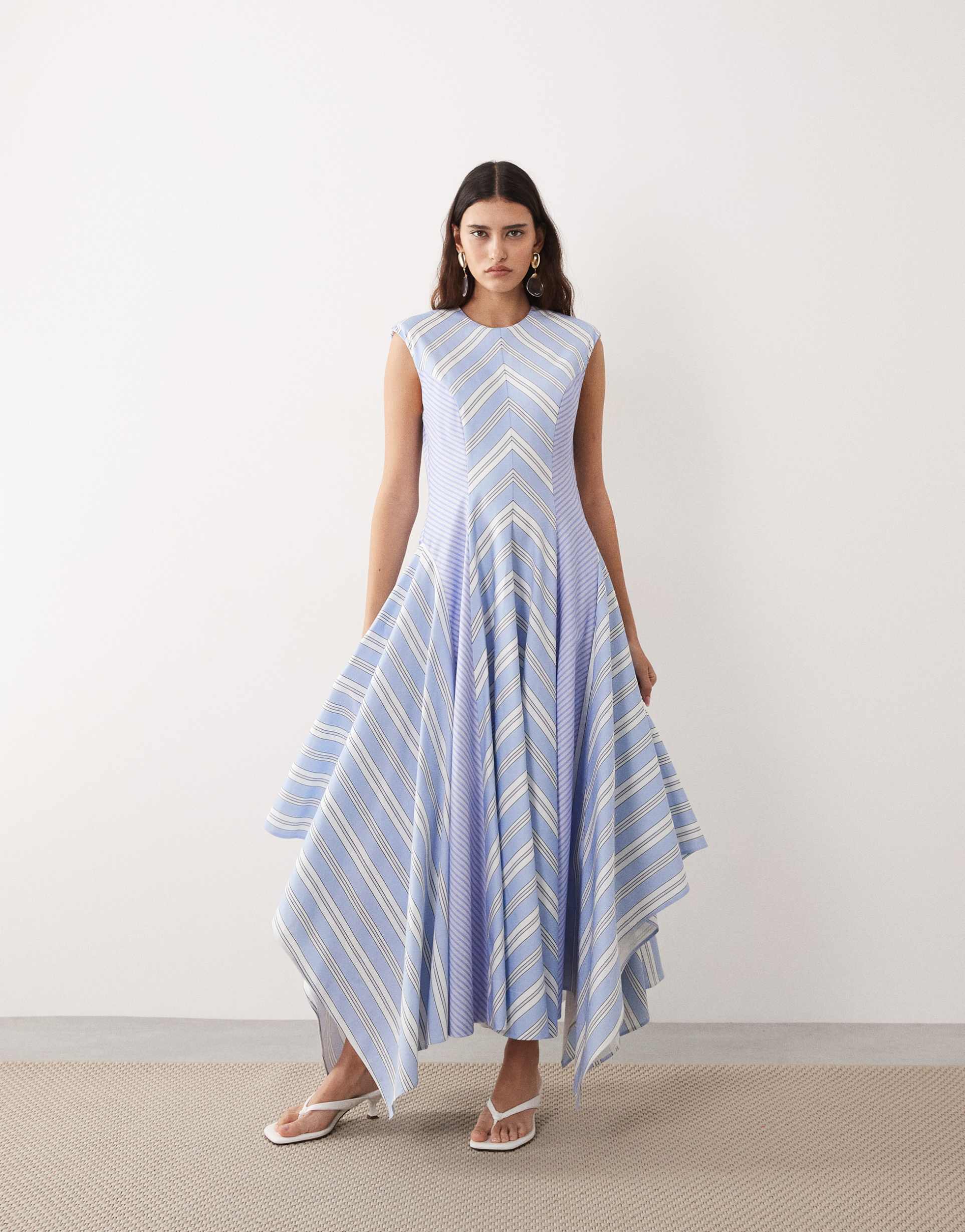 arrange mixed stripes midaxi dress in blue
