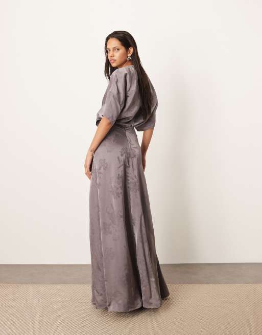 ARRANGE - Modern 30's - Koksgrå kjole med skulderpuder i satin-jacquard, 3 af 4