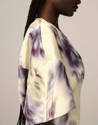 Arrange Modern 30s Maxi Satin Dress With Shoulder Pad In Multi
