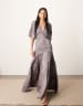 ARRANGE modern 30's maxi satin jacquard dress with shoulder pad in charcoal