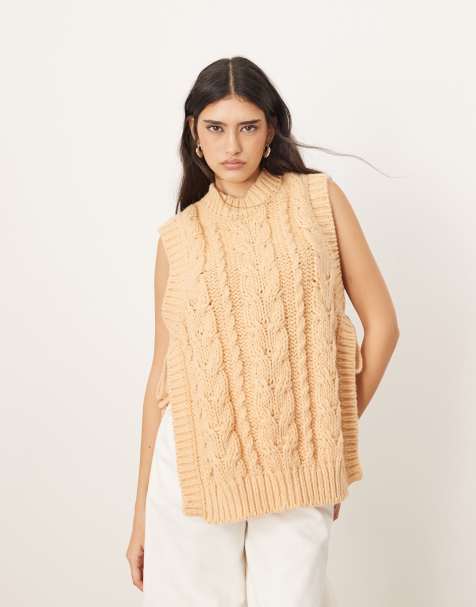 ARRANGE cable knit sleeveless jumper with tie detail in apricot