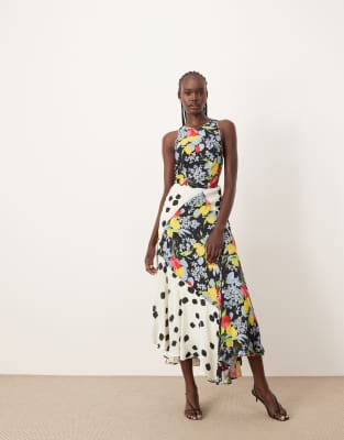 ARRANGE - Neckholder-Maxikleid mit Mustermix und Trägerdetail am Rücken-Bunt