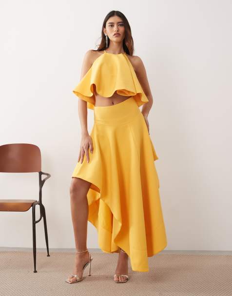 ARRANGE – Neckholder-Oberteil aus Leinen in Orange und Maxirock - view 1