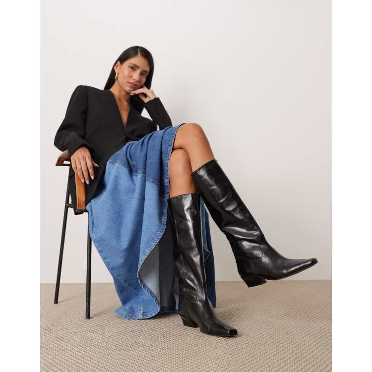 NOA　レディース　BLK S ARRANGE Noa premium leather western knee boots in black | ASOS