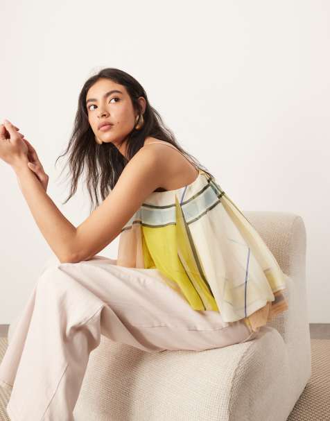 ARRANGE strappy puff volume top in check print