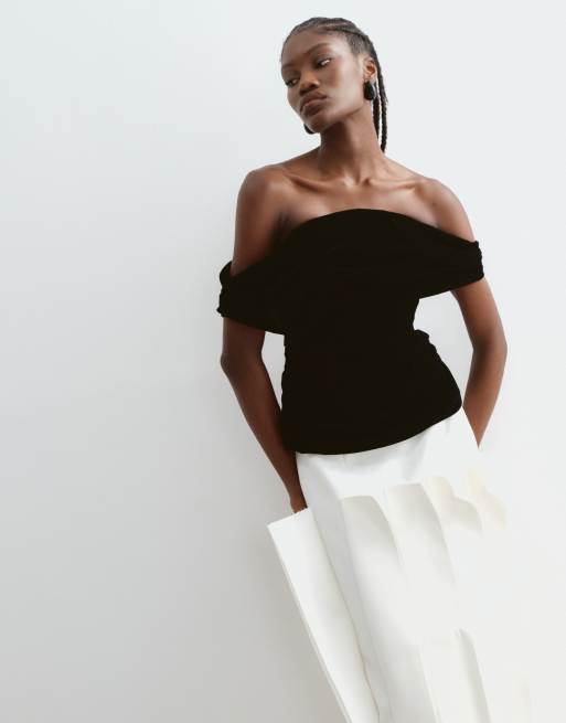 ARRANGE off the shoulder velvet top in black, 3 of 5