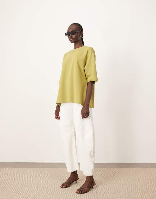 ARRANGE - Olivengrøn kraftig oversized T-shirt med sømdetaljer, 2 af 4