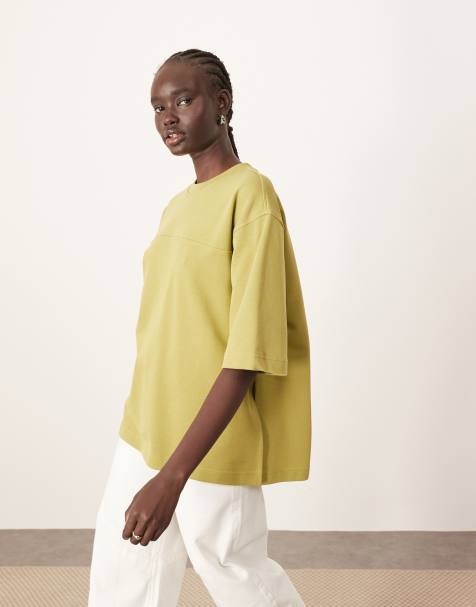 ARRANGE - Olivengrøn oversized T-shirt med sømdetaljer i kraftig kvalitet - view 1