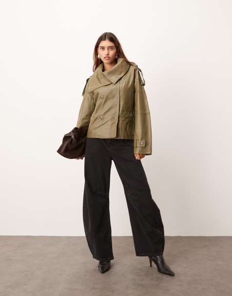 ARRANGE soft leather jacket in olive green