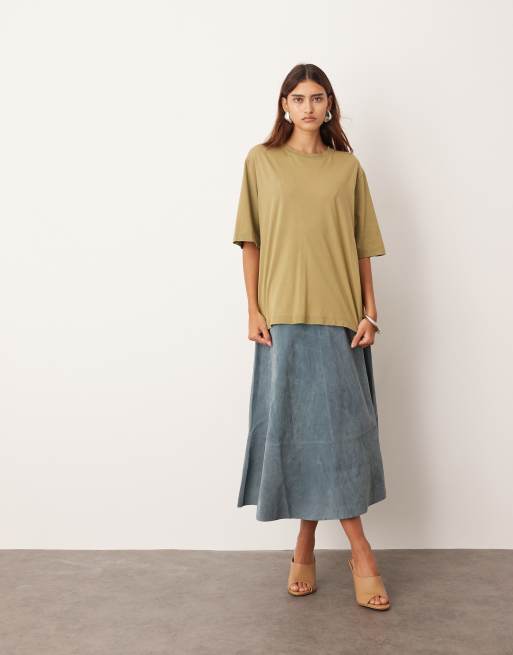 ARRANGE – Oliwkowozielony T-shirt oversize z dżerseju z efektem sprania, 2 z 4