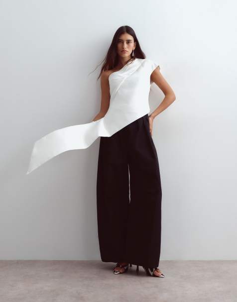 ARRANGE one-shoulder drape top in ivory - view 1