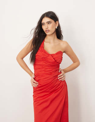 Arrange One Shoulder Sculpted And Draped Maxi Dress In Red