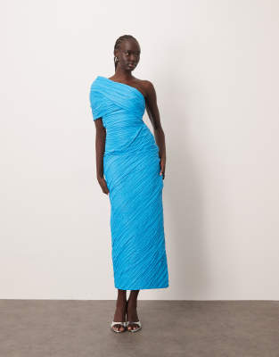 Arrange One Shoulder Structured Drape Maxi Dress In Blue