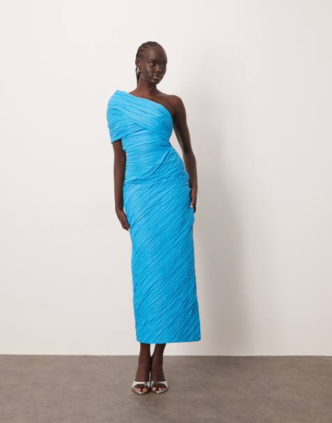 ARRANGE one shoulder structured drape maxi dress in blue - view 1