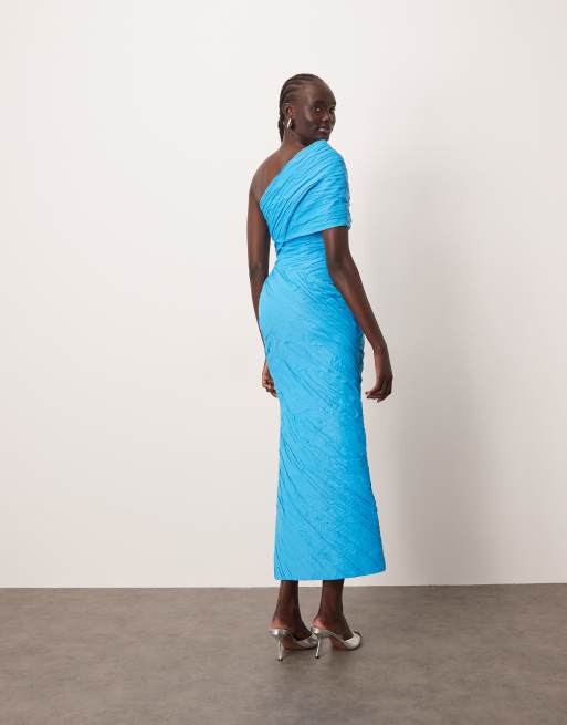 ARRANGE one shoulder structured drape maxi dress in blue