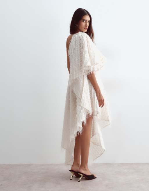 ARRANGE oneshoulder-kjole med struktur, frynser og asymmetrisk snit i creme, 4 af 4