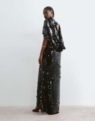 Arrange Open Cowl Back Minimal Maxi Dress In Black