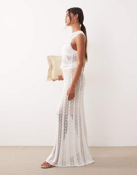 ARRANGE open knit maxi skirt in white - view 1