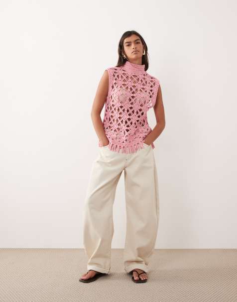 ARRANGE crochet knit sleeveless top in pink