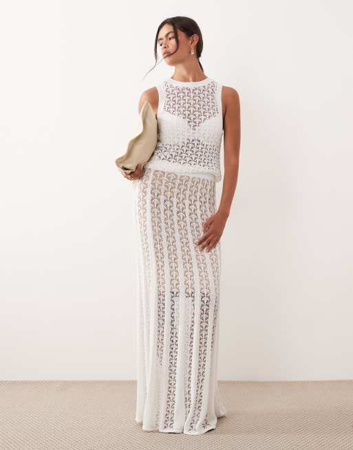 ARRANGE open knit tank top in white, 3 of 4