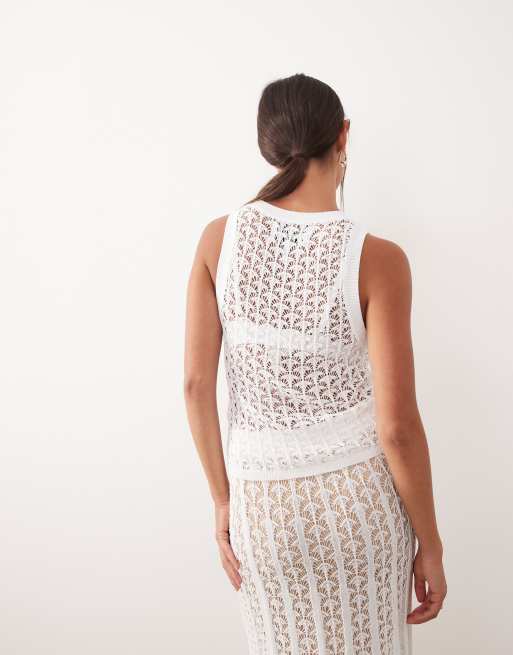 ARRANGE open knit tank top in white, 4 of 4