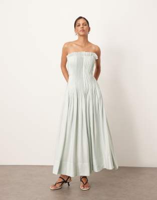 ARRANGE - Organdy - Trägerloses Midikleid in Hellblau mit tief angesetztem Bund und Biesen