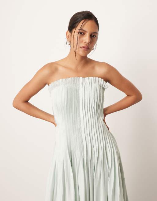 ARRANGE – Organdy – Trägerloses Midikleid in Hellblau mit tief angesetztem Bund und Biesen, 3 von 4