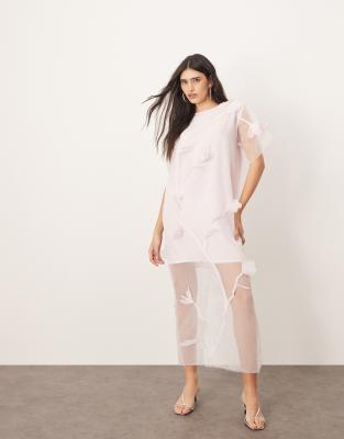 Arrange Organza Floral Applique Maxi Dress In Pink