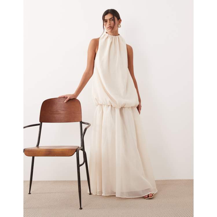 asos cream midi dress ASOS Design - Crinkle Cami Halter Midi Dress - Women - Cotton/Polyester/Spandex - 8 US