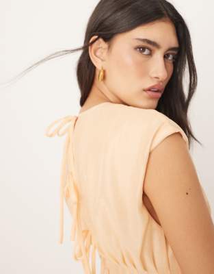 Arrange Organza Pleat Waist Maxi Dress With Tie Back Detail In Orange