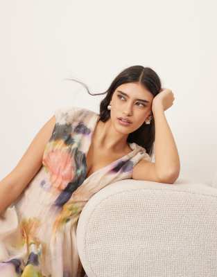 Arrange Organza Pleat Waist Midi Dress With Tie Back Detail In Multi