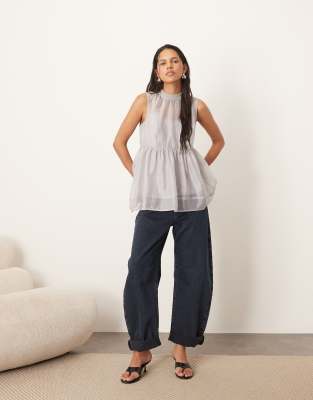 Arrange Organza Smock Top With Sporty Trim In Gray