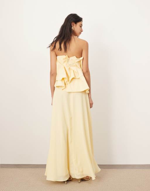 ARRANGE origami corset bodice maxi dress with soft skirt in buttermilk
