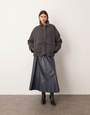 ARRANGE - Oversize-Barnjacke aus Canvas in Grau mit Cord-Kragen