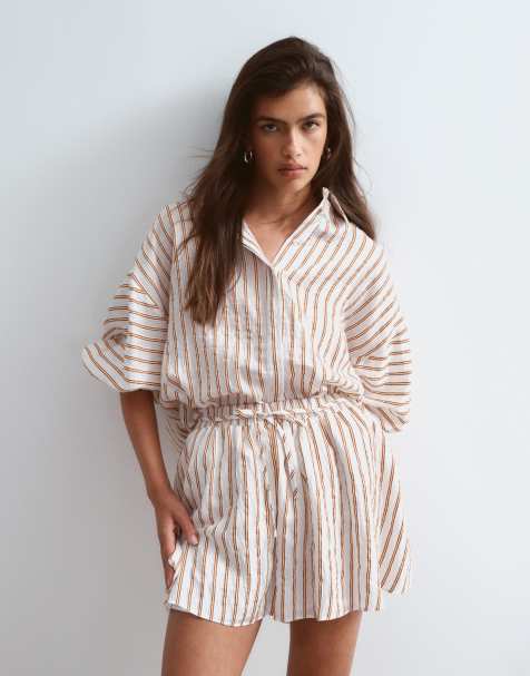 ARRANGE – Oversize-Hemd und Shorts in Naturfarbe mit Streifen - view 1