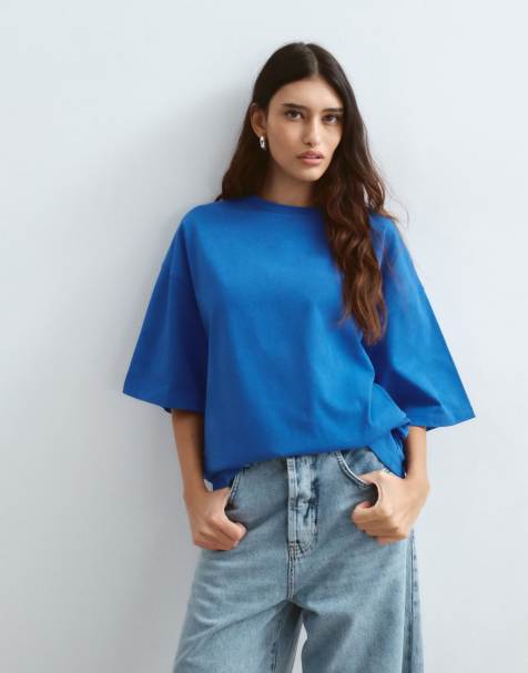 ARRANGE oversize premium kraftig t-shirt i blått - view 1