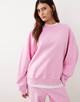 ARRANGE - Oversize-Sweatshirt aus schwerem Stoff in Acid-Waschung mit Ziernaht, Kombiteil-Rosa