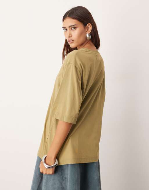 ARRANGE – Oversize-T-Shirt aus Jersey in Olivgrün mit Acid-Waschung, 4 von 4