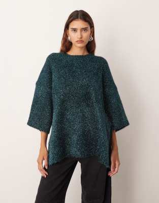 ARRANGE - Oversize-T-Shirt in Gunmetal-Grau aus kompaktem Metallic-Strick
